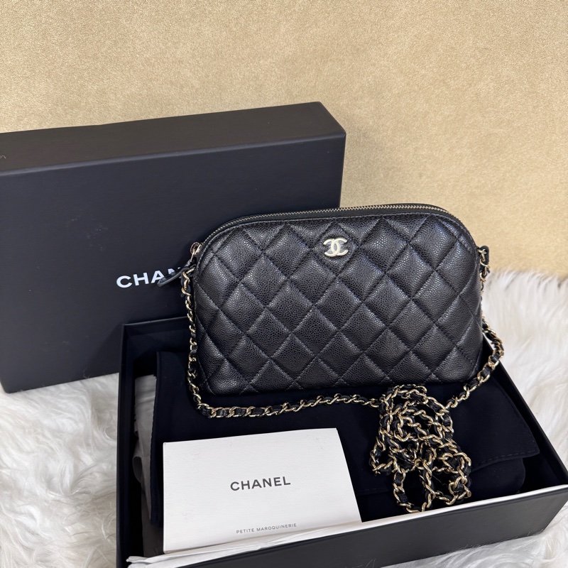 [ 24年全新全配未使用 ］Chanel 黑金荔枝皮鏈帶貝殼包 鏈帶晚宴包-0