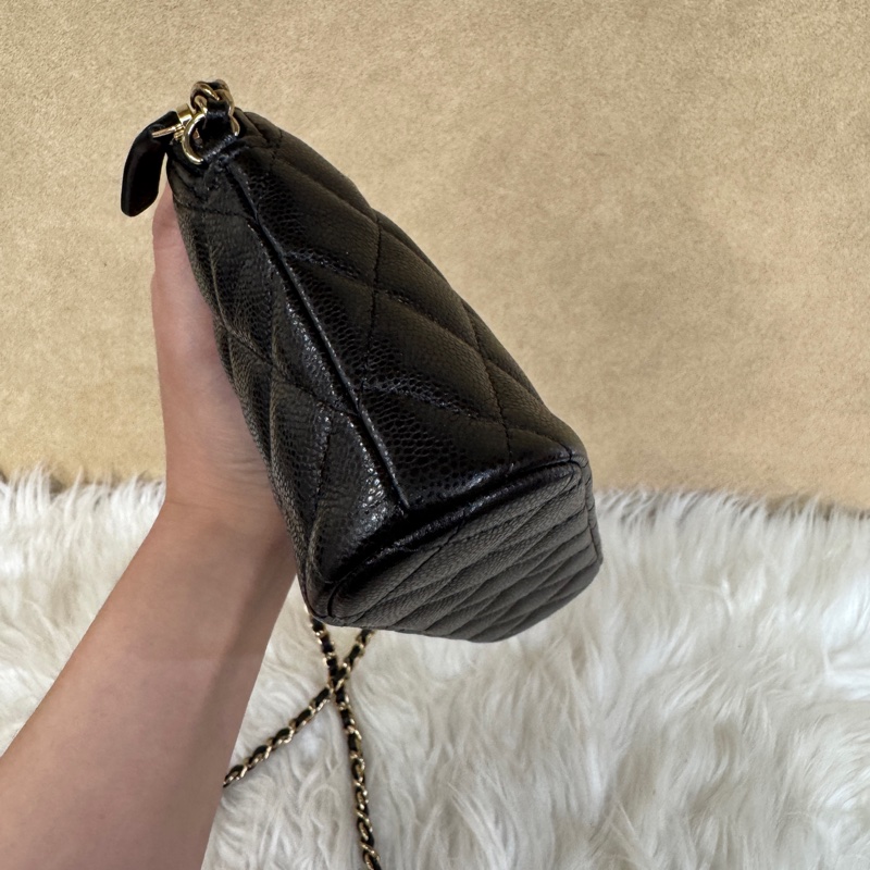 [ 24年全新全配未使用 ］Chanel 黑金荔枝皮鏈帶貝殼包 鏈帶晚宴包-3