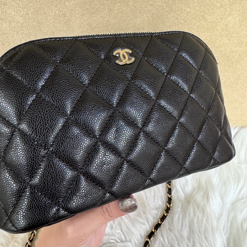[ 24年全新全配未使用 ］Chanel 黑金荔枝皮鏈帶貝殼包 鏈帶晚宴包-6