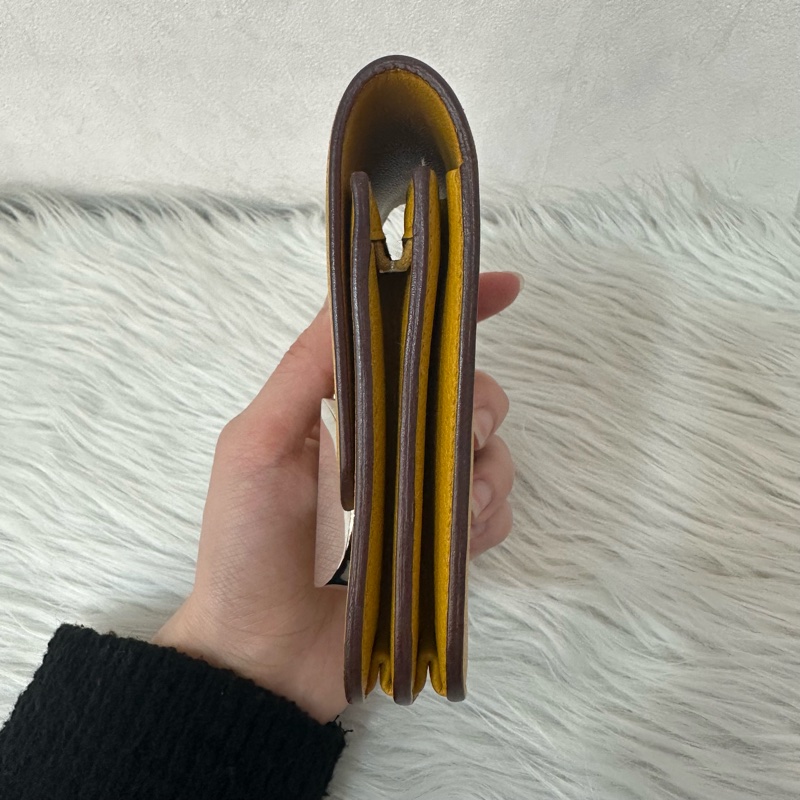 Hermes 芥末黃牛皮銀釦卡包 2002-1