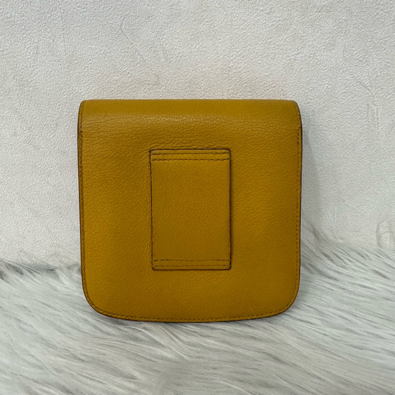 Hermes 芥末黃牛皮銀釦卡包 2002-2
