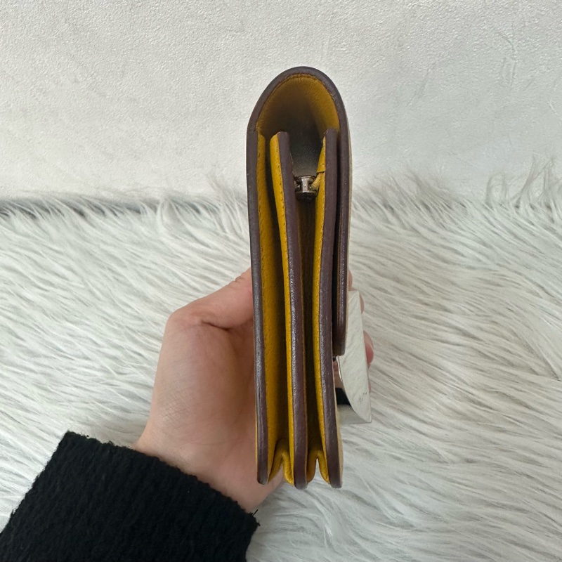 Hermes 芥末黃牛皮銀釦卡包 2002-3