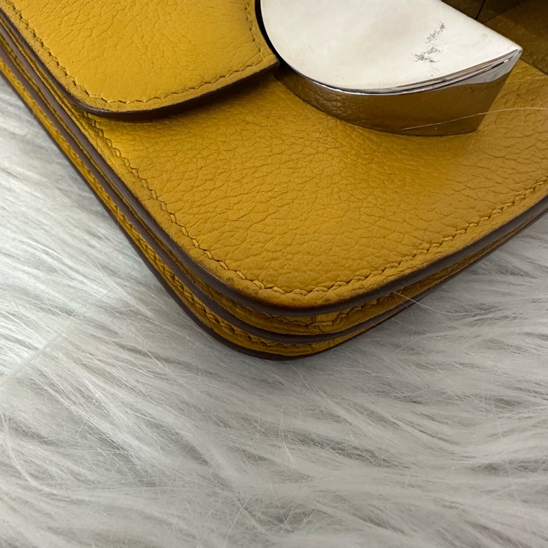 Hermes 芥末黃牛皮銀釦卡包 2002-4