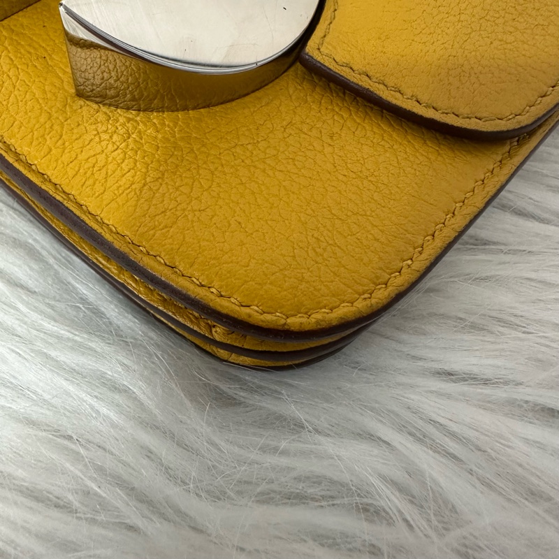 Hermes 芥末黃牛皮銀釦卡包 2002-5