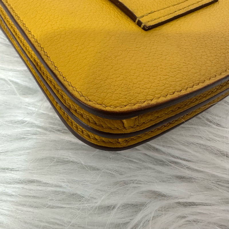 Hermes 芥末黃牛皮銀釦卡包 2002-6