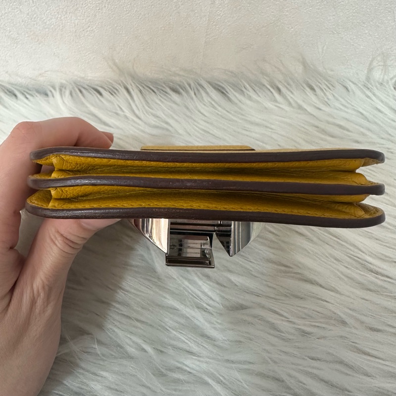 Hermes 芥末黃牛皮銀釦卡包 2002-8