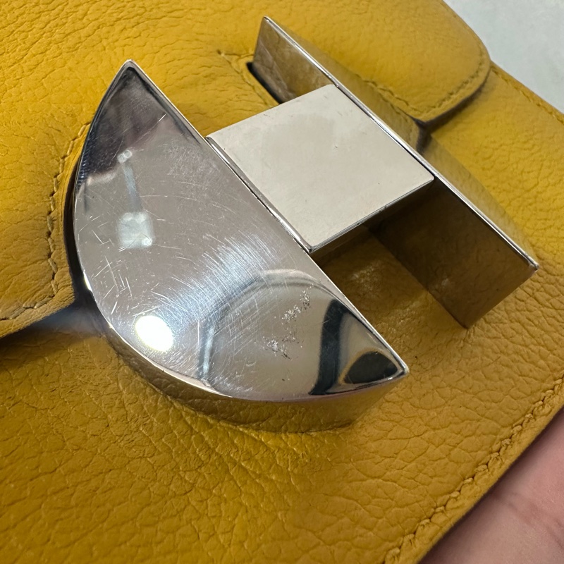 Hermes 芥末黃牛皮銀釦卡包 2002-9