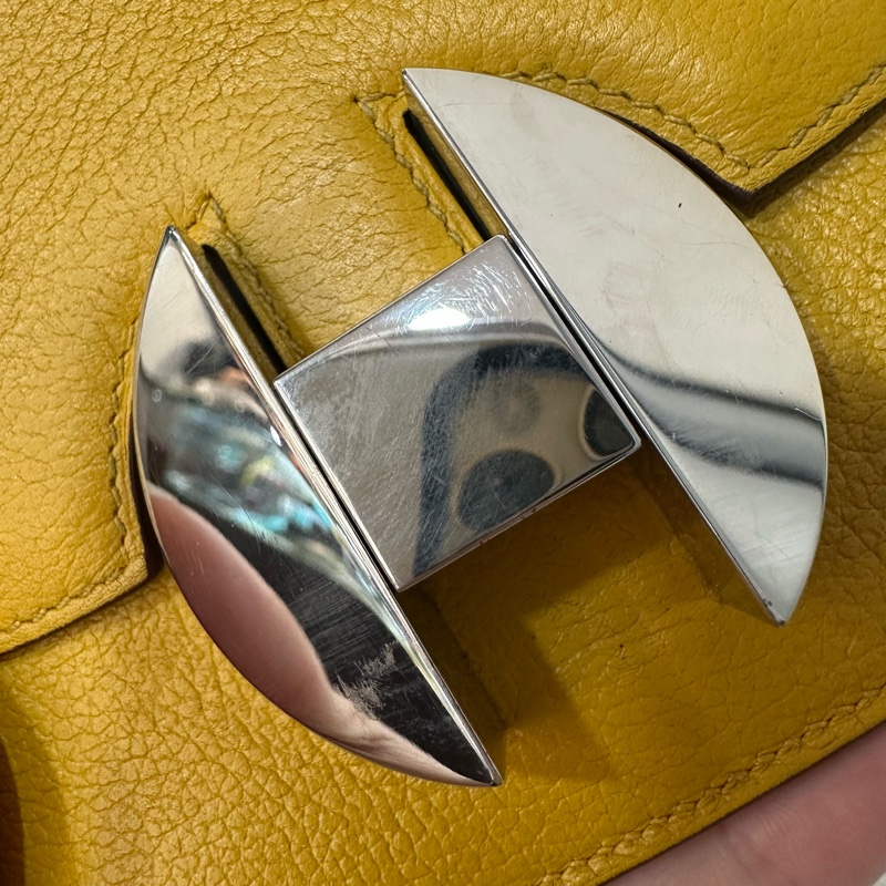 Hermes 芥末黃牛皮銀釦卡包 2002-10