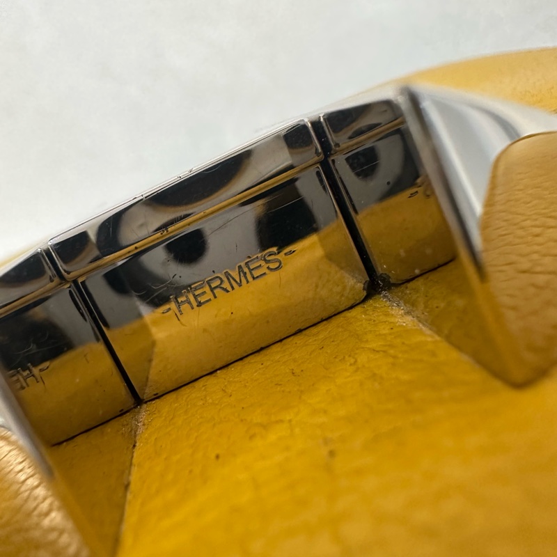 Hermes 芥末黃牛皮銀釦卡包 2002-14