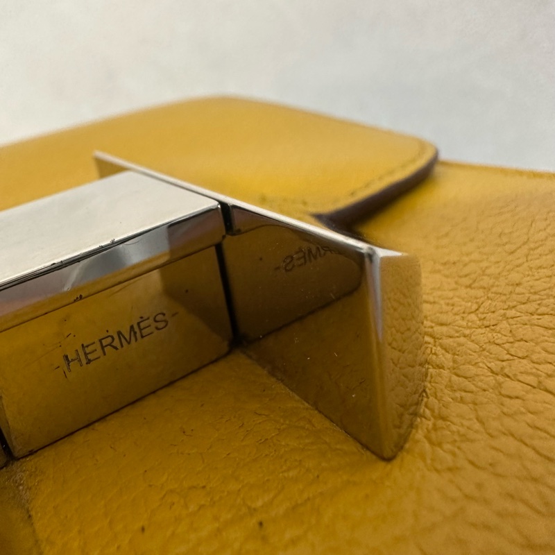 Hermes 芥末黃牛皮銀釦卡包 2002-15