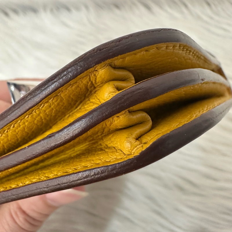 Hermes 芥末黃牛皮銀釦卡包 2002-18