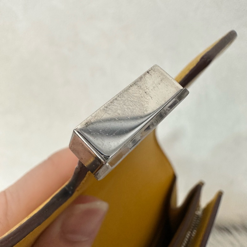 Hermes 芥末黃牛皮銀釦卡包 2002-28