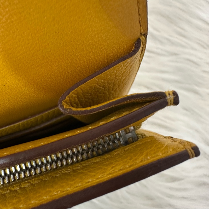 Hermes 芥末黃牛皮銀釦卡包 2002-30