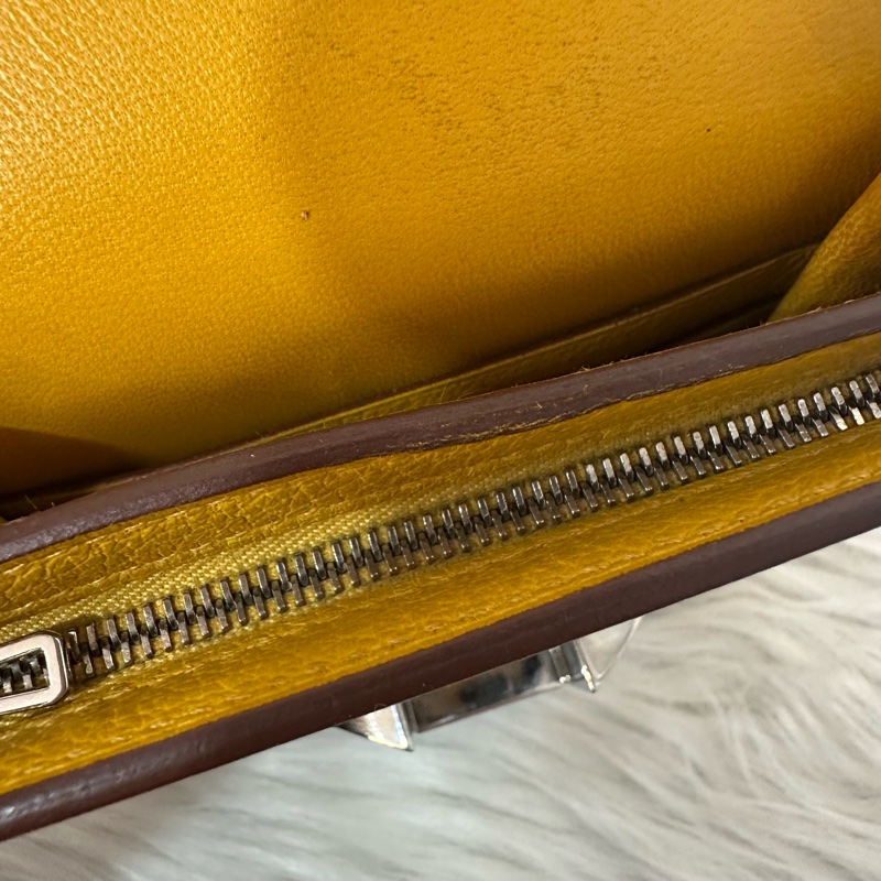 Hermes 芥末黃牛皮銀釦卡包 2002-31