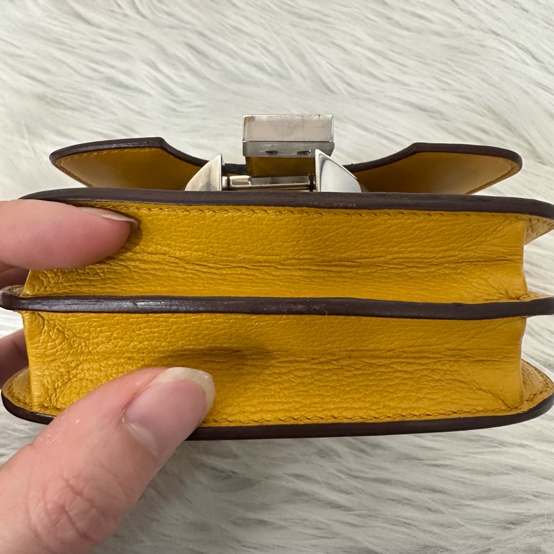 Hermes 芥末黃牛皮銀釦卡包 2002-36