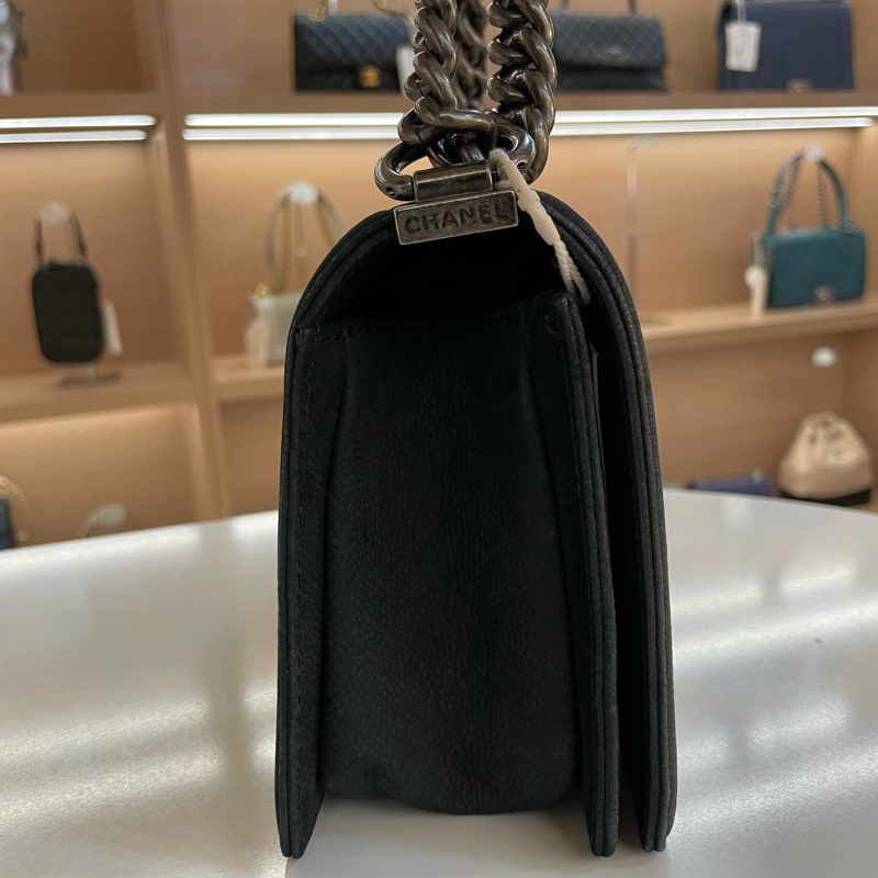 Chanel 黑银荔枝纹 磨砂 Leboy 中號 黑银 单肩包 斜挎包 18开-3