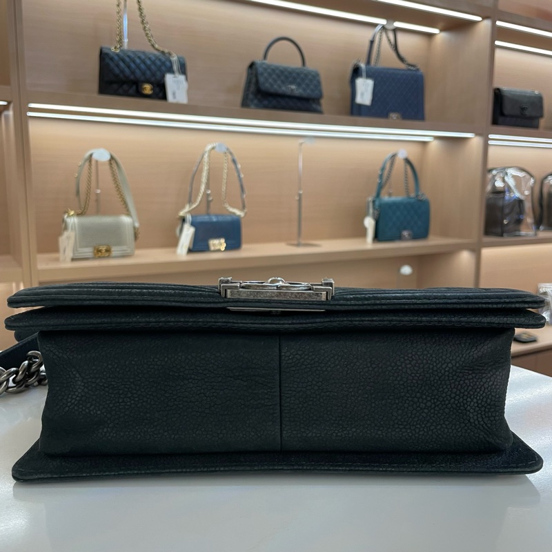 Chanel 黑银荔枝纹 磨砂 Leboy 中號 黑银 单肩包 斜挎包 18开-4