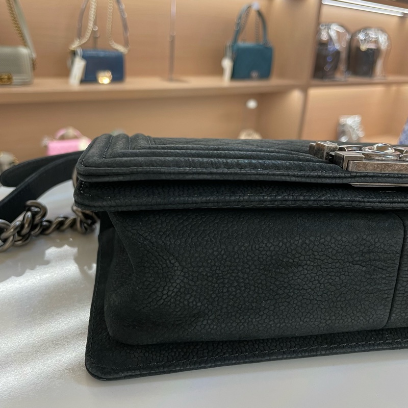Chanel 黑银荔枝纹 磨砂 Leboy 中號 黑银 单肩包 斜挎包 18开-5