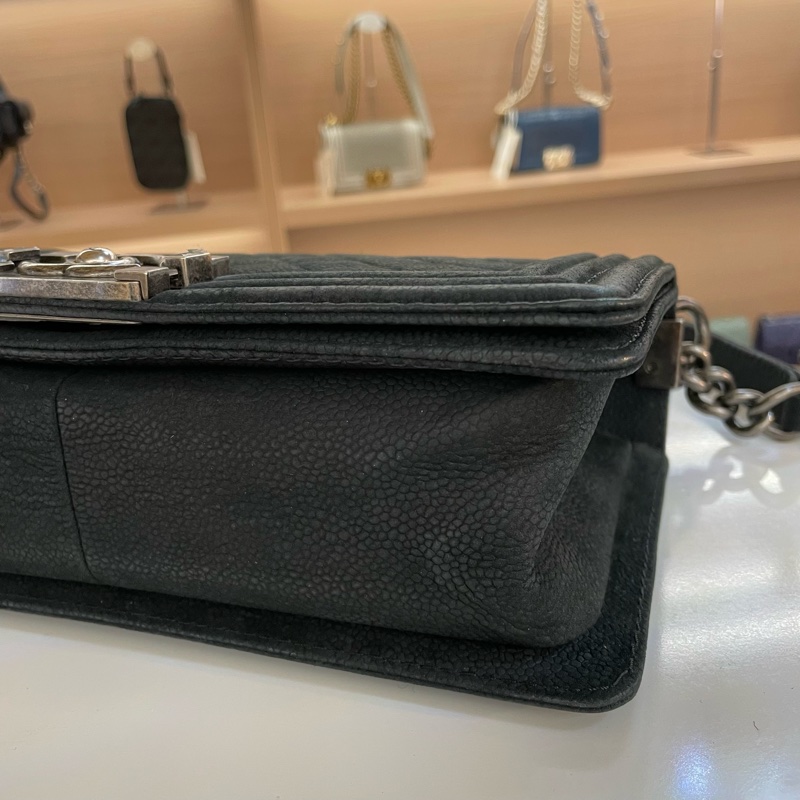 Chanel 黑银荔枝纹 磨砂 Leboy 中號 黑银 单肩包 斜挎包 18开-6