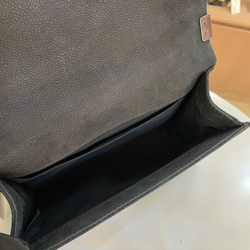 Chanel 黑银荔枝纹 磨砂 Leboy 中號 黑银 单肩包 斜挎包 18开-10