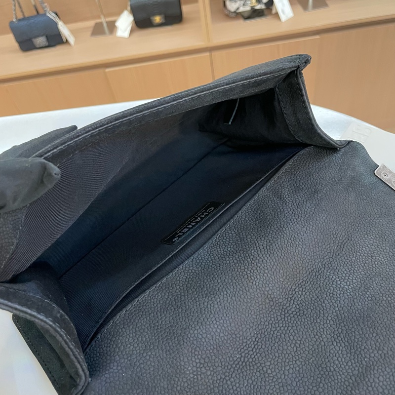 Chanel 黑银荔枝纹 磨砂 Leboy 中號 黑银 单肩包 斜挎包 18开-11