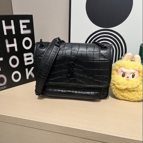 YSL Niki 黑色鱷魚壓紋