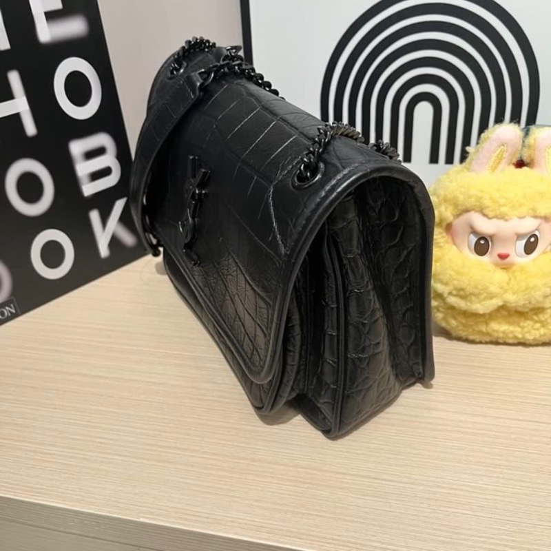 YSL Niki 黑色鱷魚壓紋-1