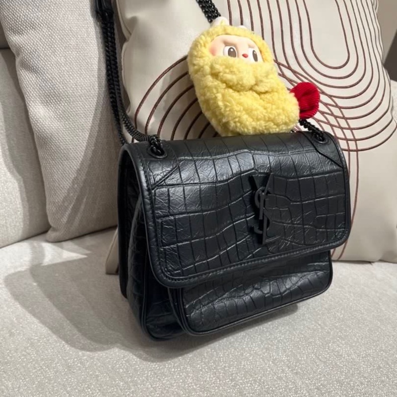 YSL Niki 黑色鱷魚壓紋-3