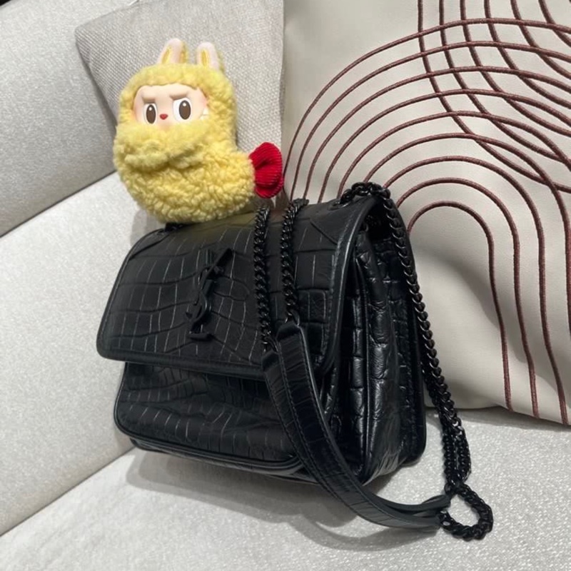 YSL Niki 黑色鱷魚壓紋-4