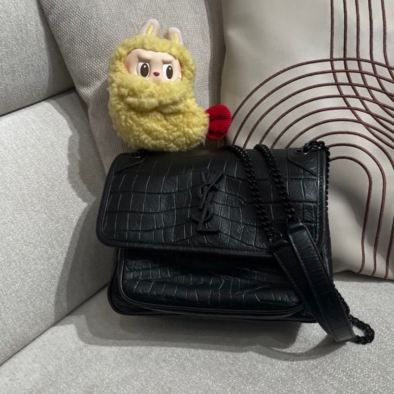 YSL Niki 黑色鱷魚壓紋-5