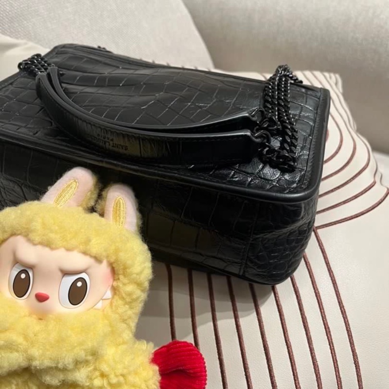 YSL Niki 黑色鱷魚壓紋-6