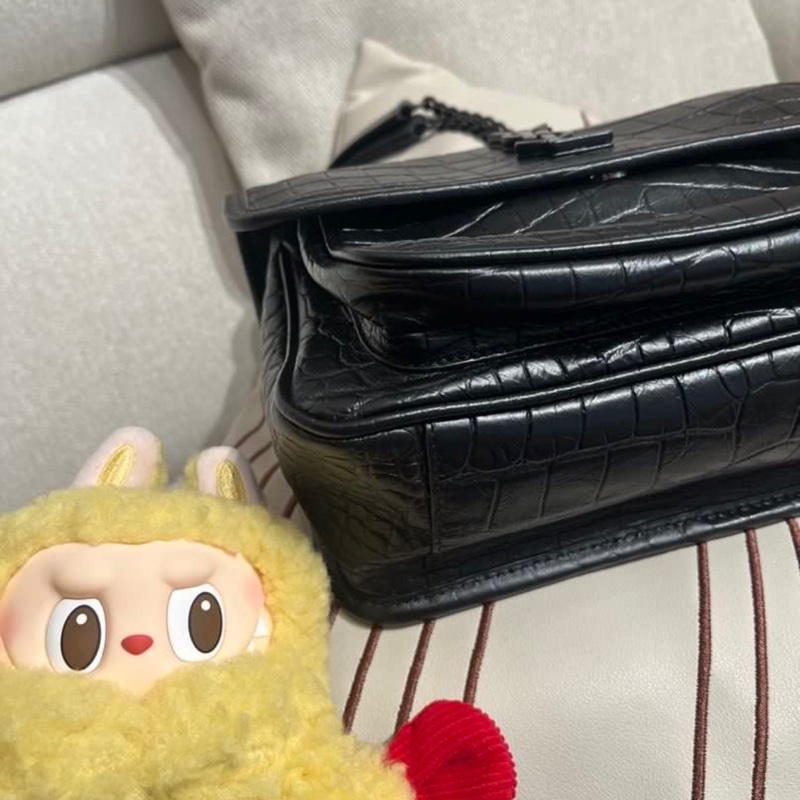 YSL Niki 黑色鱷魚壓紋-7