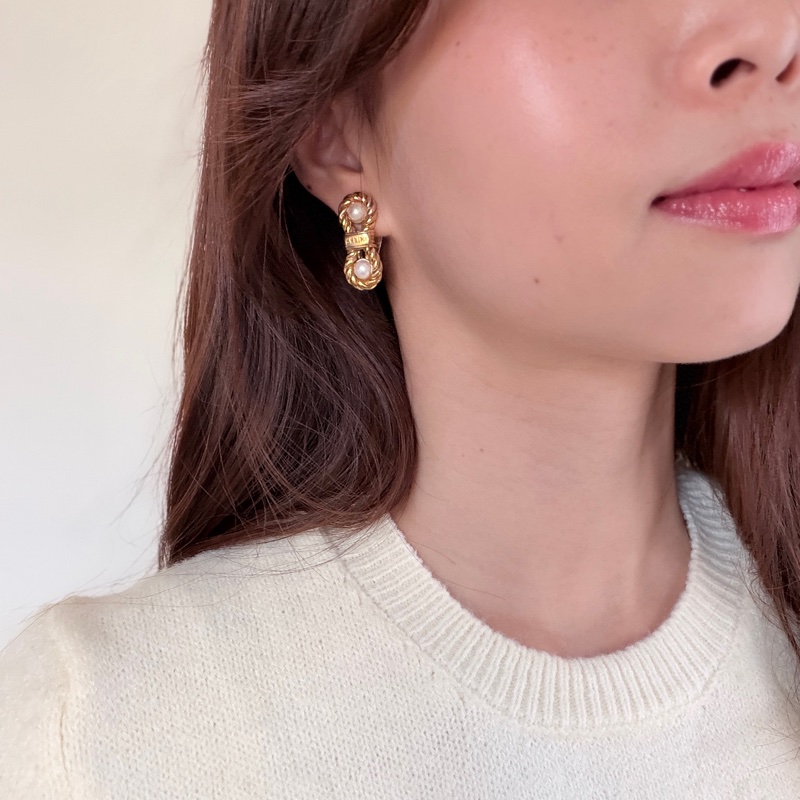 Celine 思琳 鍍金麻花仿珍珠耳夾 耳環-0