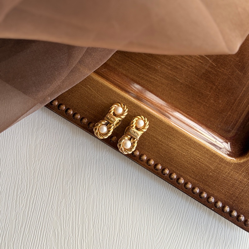 Celine 思琳 鍍金麻花仿珍珠耳夾 耳環-1