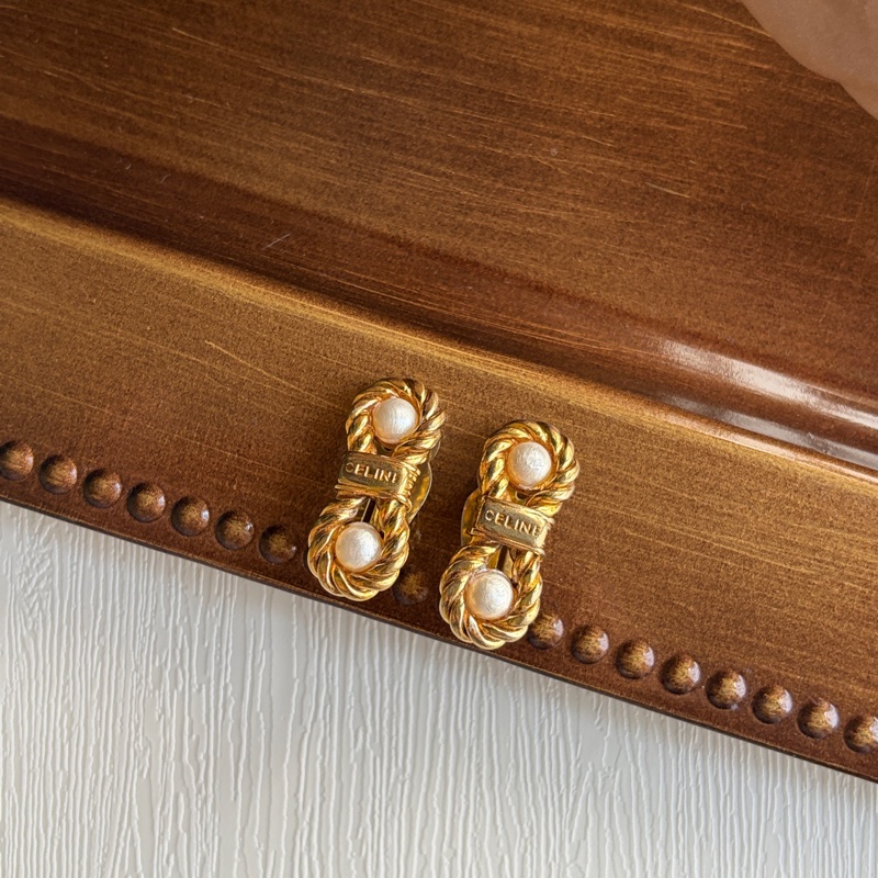 Celine 思琳 鍍金麻花仿珍珠耳夾 耳環-2