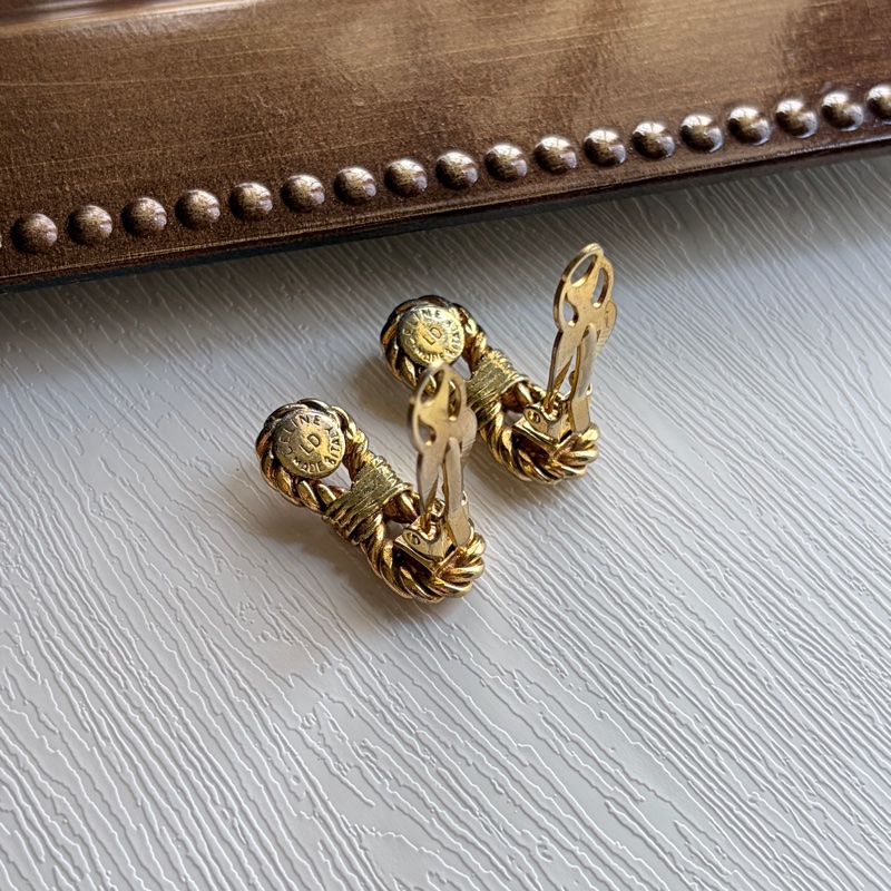 Celine 思琳 鍍金麻花仿珍珠耳夾 耳環-3