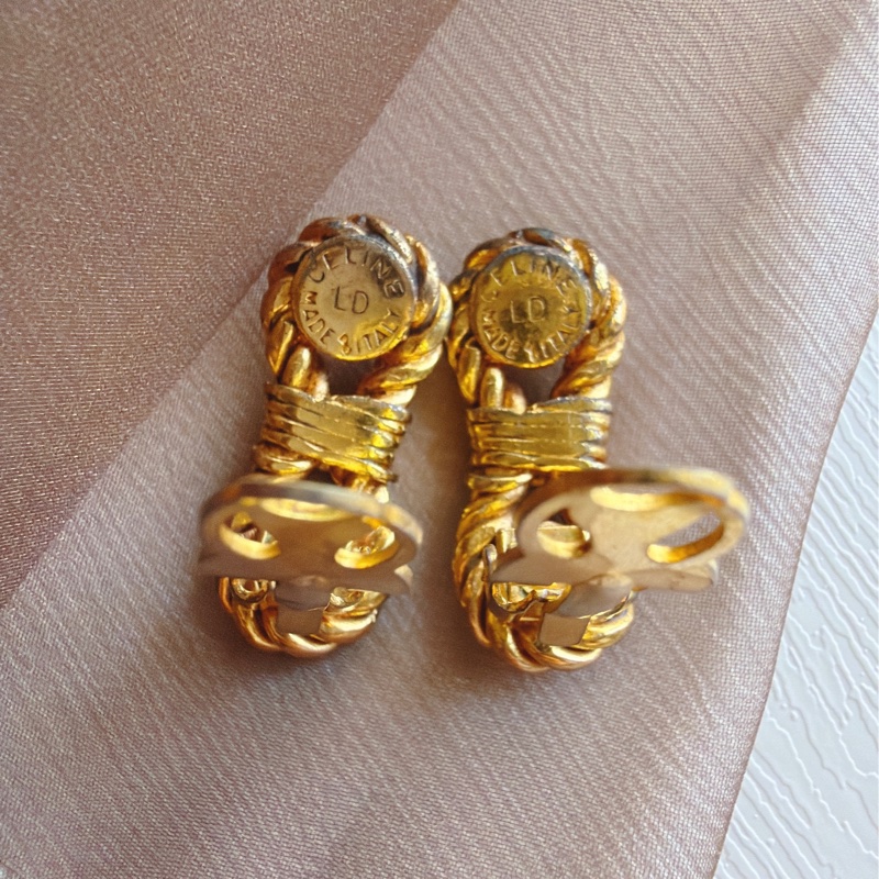 Celine 思琳 鍍金麻花仿珍珠耳夾 耳環-7