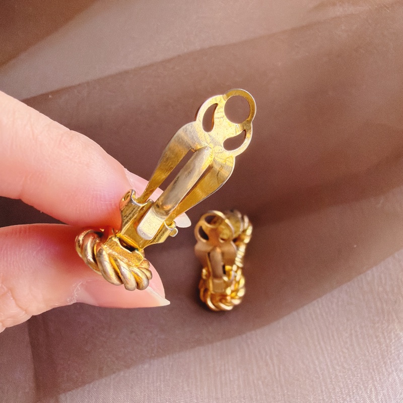 Celine 思琳 鍍金麻花仿珍珠耳夾 耳環-8