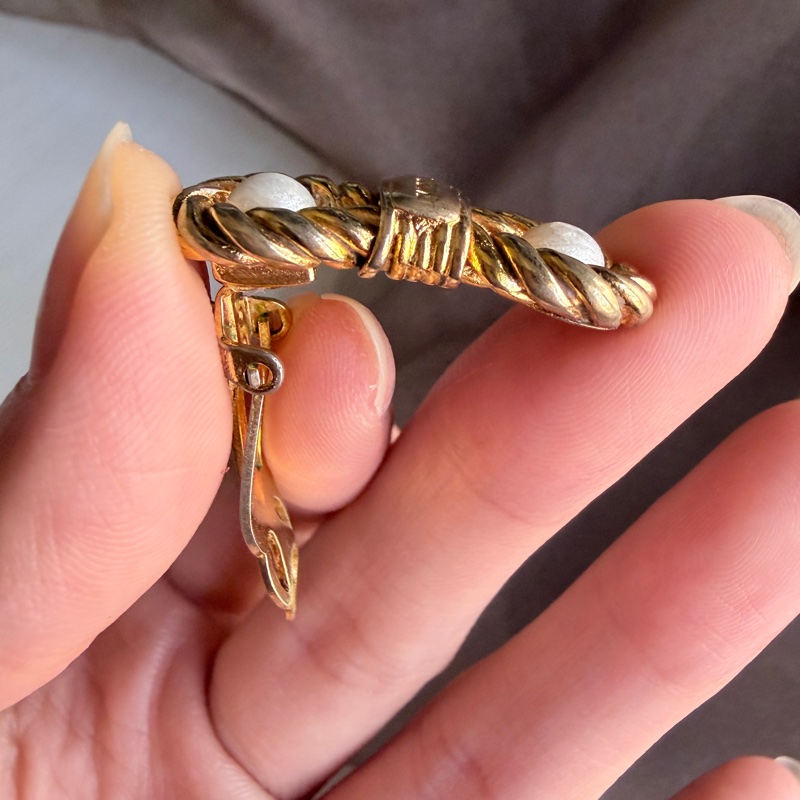 Celine 思琳 鍍金麻花仿珍珠耳夾 耳環-17