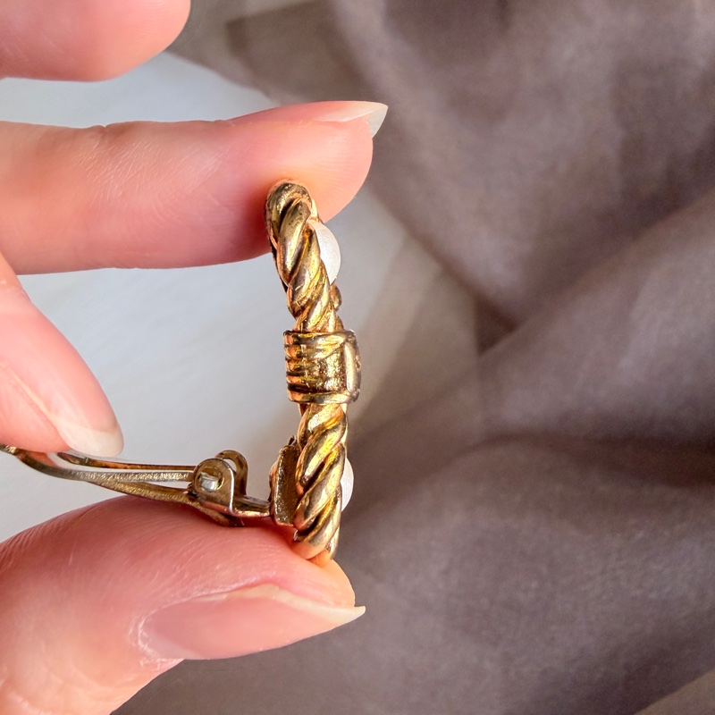 Celine 思琳 鍍金麻花仿珍珠耳夾 耳環-18