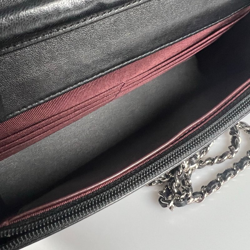 CHANEL CF銀扣WOC鍊包 黑羊皮 16開-6