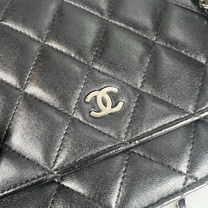 CHANEL CF銀扣WOC鍊包 黑羊皮 16開-10