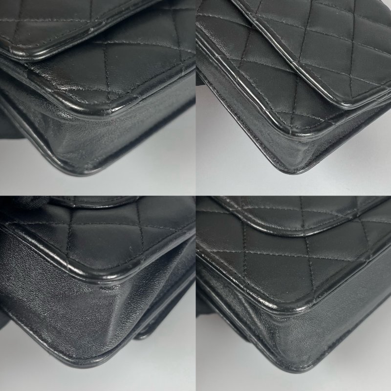 CHANEL CF銀扣WOC鍊包 黑羊皮 16開-11