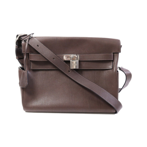 HERMES Barenia皮革Kelly Messenger GM銀扣肩背袋Rouge H