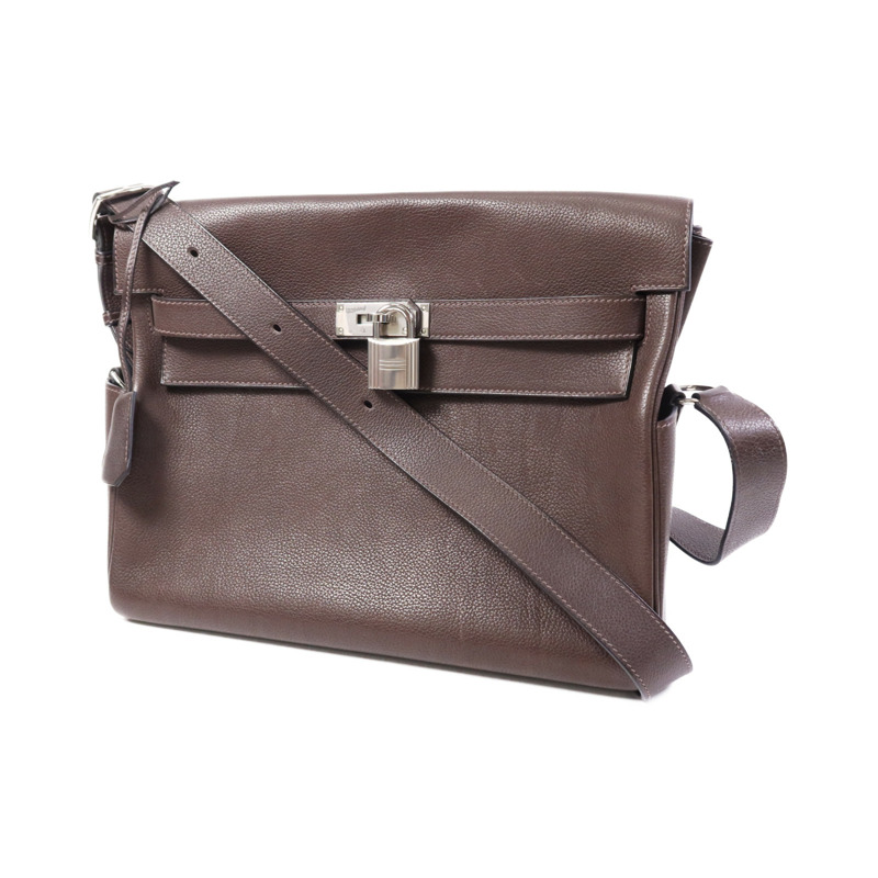 HERMES Barenia皮革Kelly Messenger GM銀扣肩背袋Rouge H-2