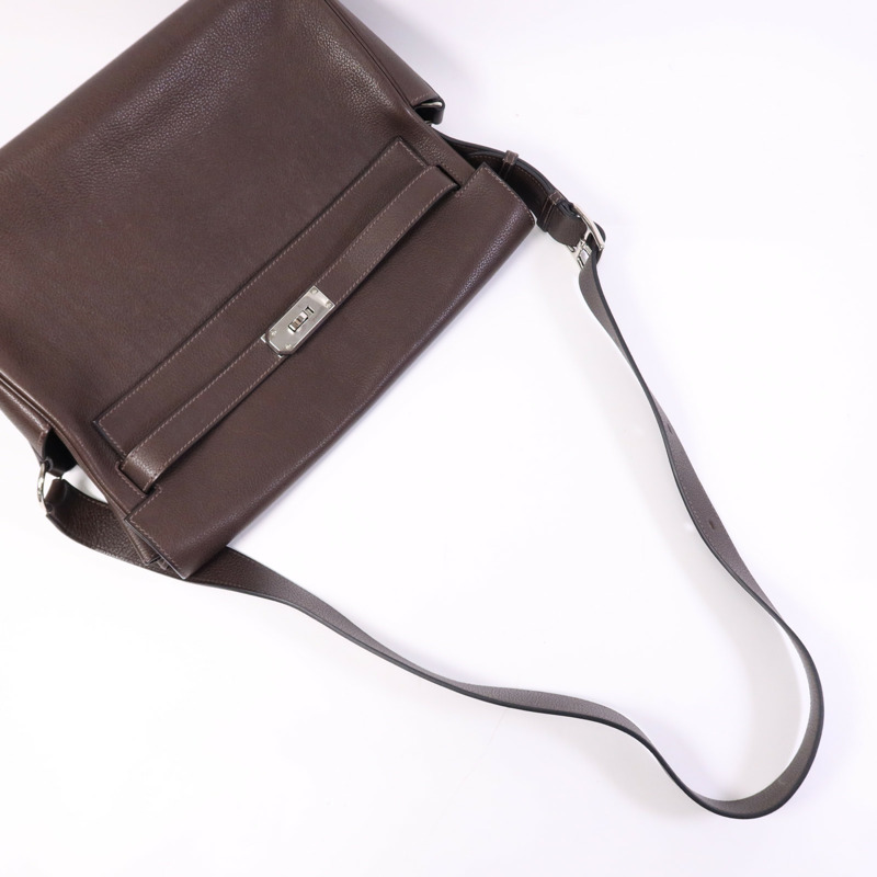 HERMES Barenia皮革Kelly Messenger GM銀扣肩背袋Rouge H-9