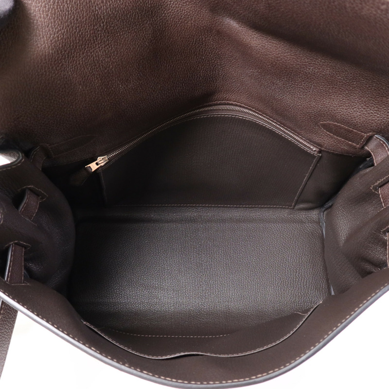 HERMES Barenia皮革Kelly Messenger GM銀扣肩背袋Rouge H-10