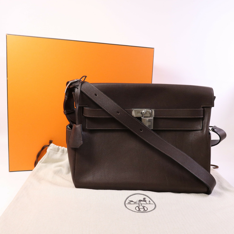 HERMES Barenia皮革Kelly Messenger GM銀扣肩背袋Rouge H-16