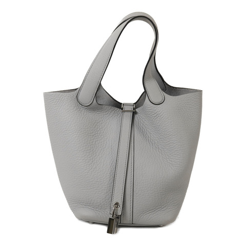 HERMES Clemence皮革Picotin PM銀扣手挽袋Bleu Pale