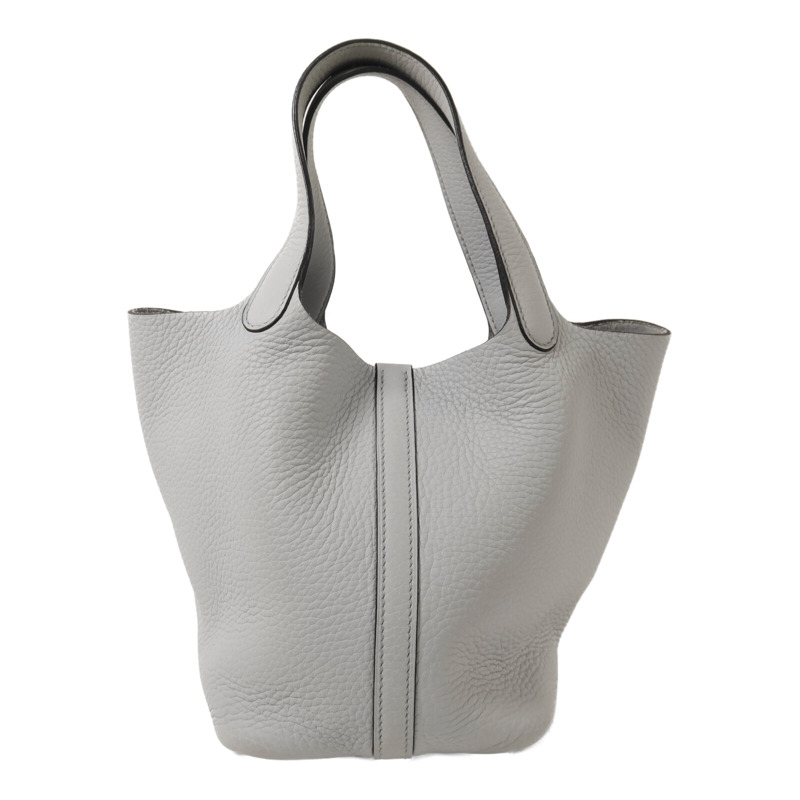 HERMES Clemence皮革Picotin PM銀扣手挽袋Bleu Pale-1